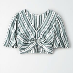 American Eagle Green Striped Crop Top Size XS